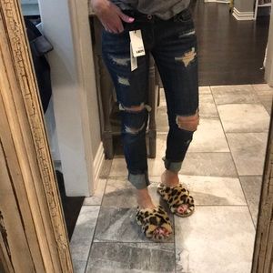 Dark wash distressed jeans